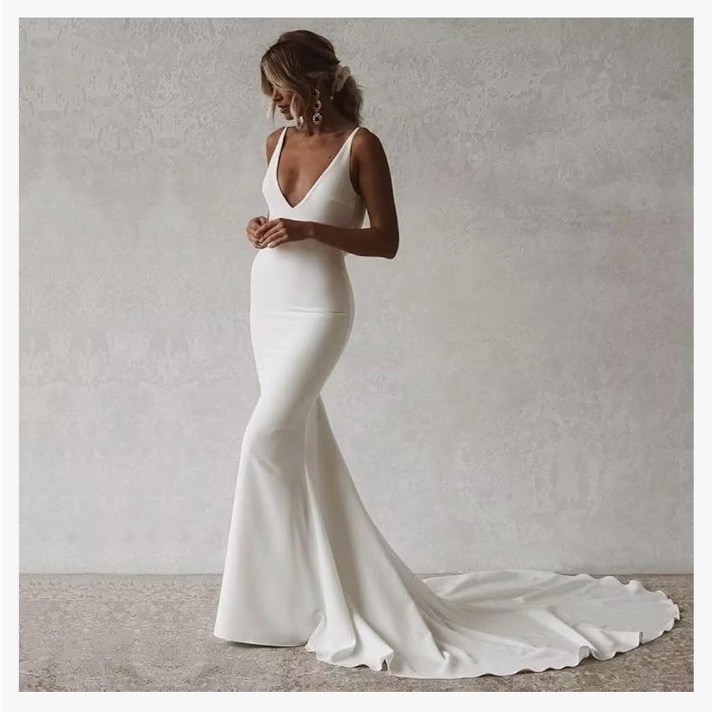 Simple Boho V Neck Wedding Dress size 6. Never worn.